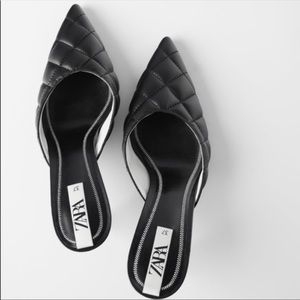 👠 ZARA Black Quilted Mules Shoes
